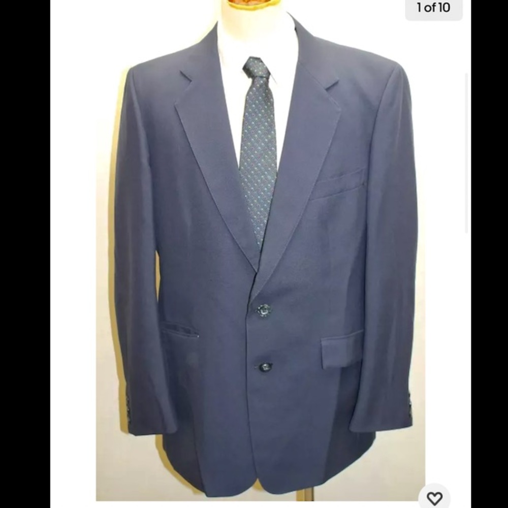Progress Brand Tailored Men Blazer Navy Blue Wool Blend 2 Buttons 42R